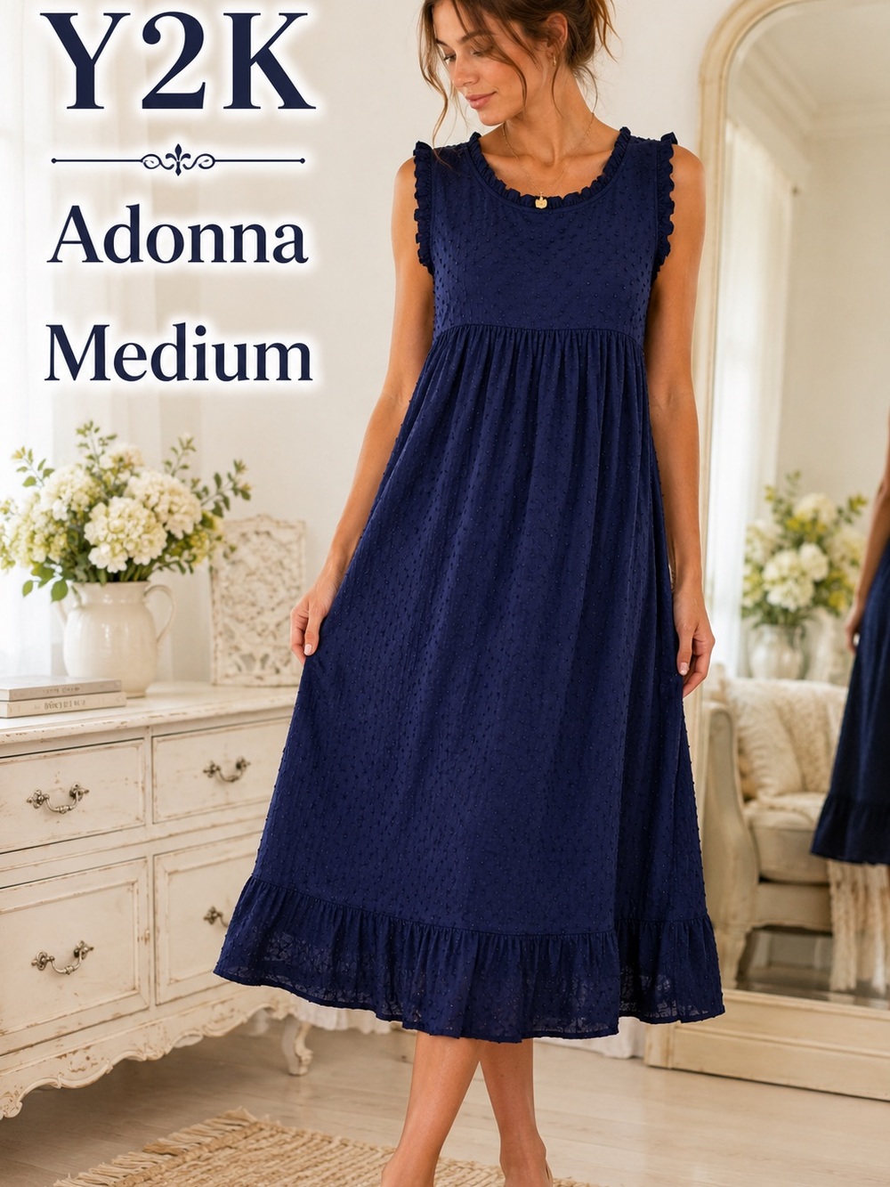 Vintage 2000s Adonna Swiss Dot Cotton Nightgown Dress M Cottagecore